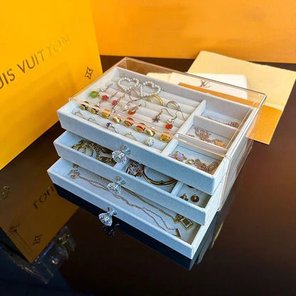 Acrylic Velvet Jewelry Organizer - 3 Drawer Stackable Box