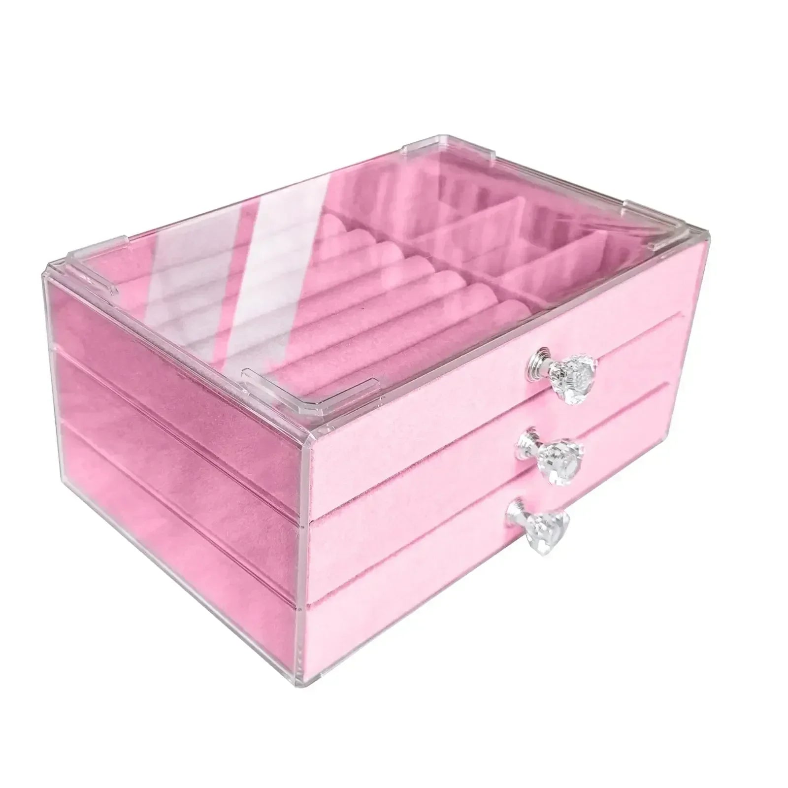 Acrylic Velvet Jewelry Organizer - 3 Drawer Stackable Box