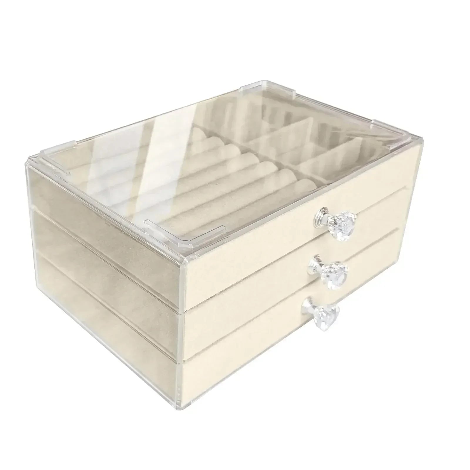 Acrylic Velvet Jewelry Organizer - 3 Drawer Stackable Box