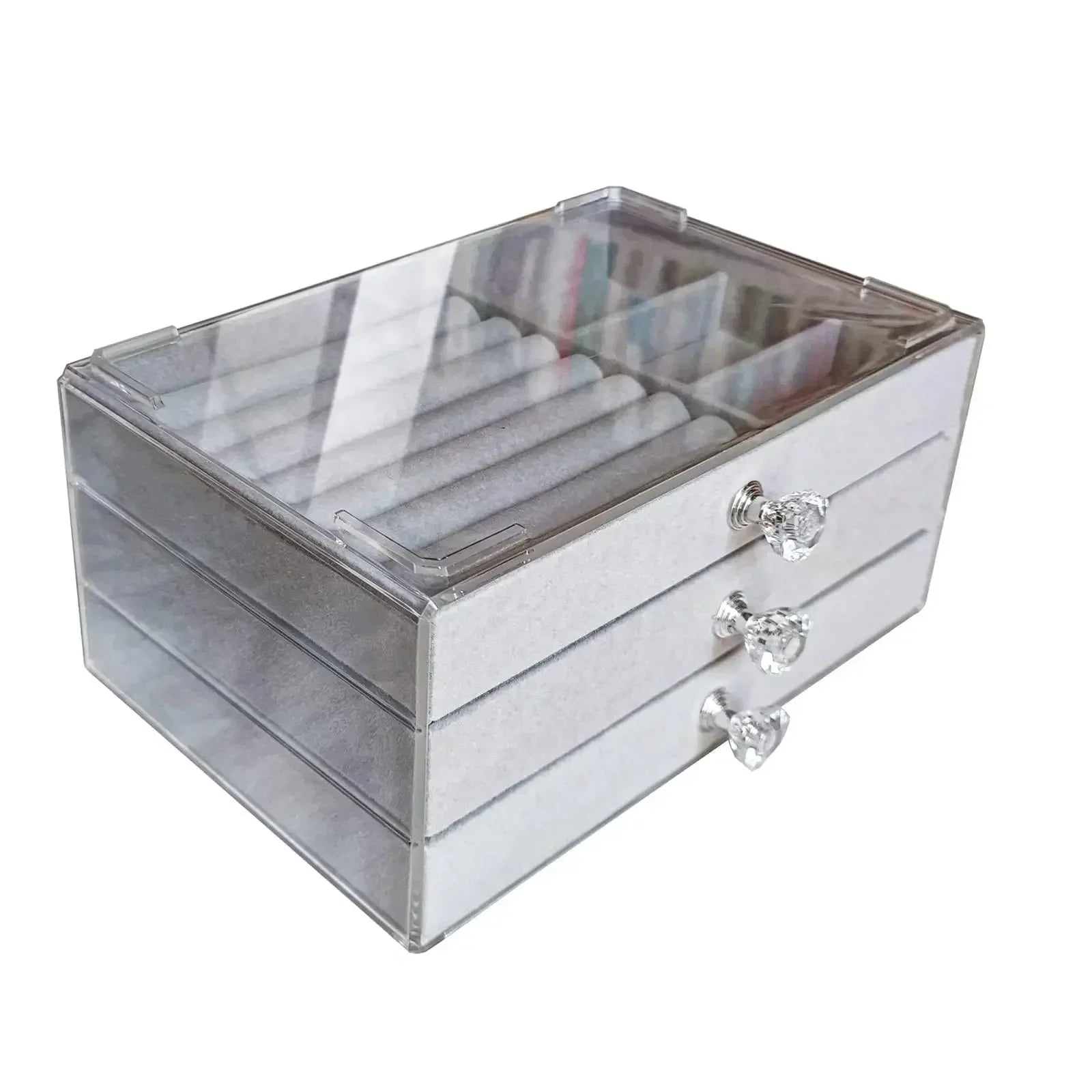 Acrylic Velvet Jewelry Organizer - 3 Drawer Stackable Box